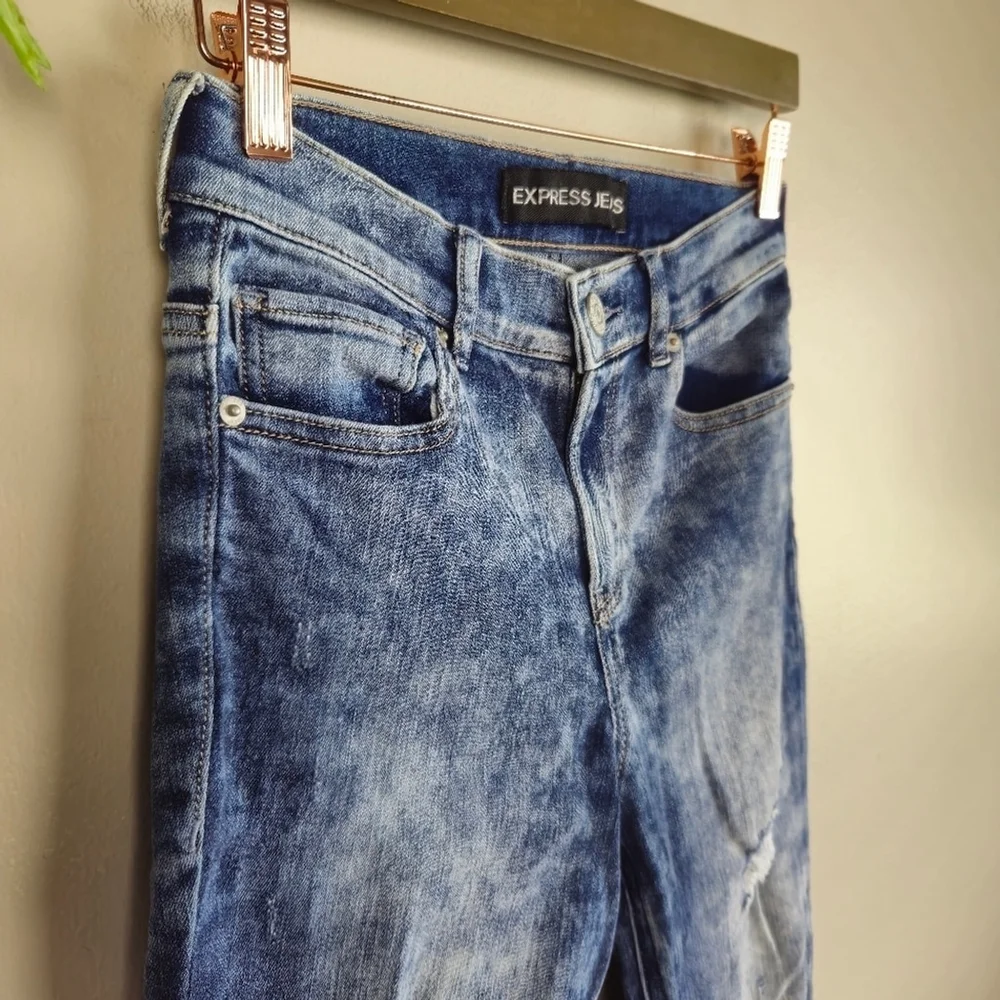 Express 2 High Rise Legging Light Blue Acid Wash Skinny Distressed Jegging Jeans